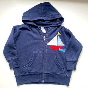 Rabbit Skins Toddler Navy Zip Up Hoodie with Sailboat Appliqué